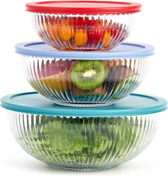 Meisterhome® Vershoudbakjes Glas Vershoudschaal met deksel - Ovenschalen set – Met deksel - Oven – 1L, 2L en 3,5L - Meal Prep Bakjes - 3 Delige set - Luchtdicht - Vershouddoos van glas - BPA Vrij