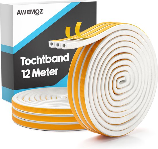 AWEMOZ Tochtband 12 Meter Lang - Tochtband Zelfklevend - Tochtstrips voor Deuren - Zelfklevend - Tochtstopper - Tochtrol - Tochtstrip - Tochtwering - Hoogwaardig Foam