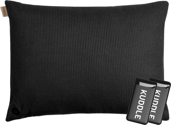 Kuddle Warmtekussen Oplaadbaar - Gebreid 'Midnight Black' 45x60cm - Draadloos & Elektrisch - Inclusief 2 Powerbanks