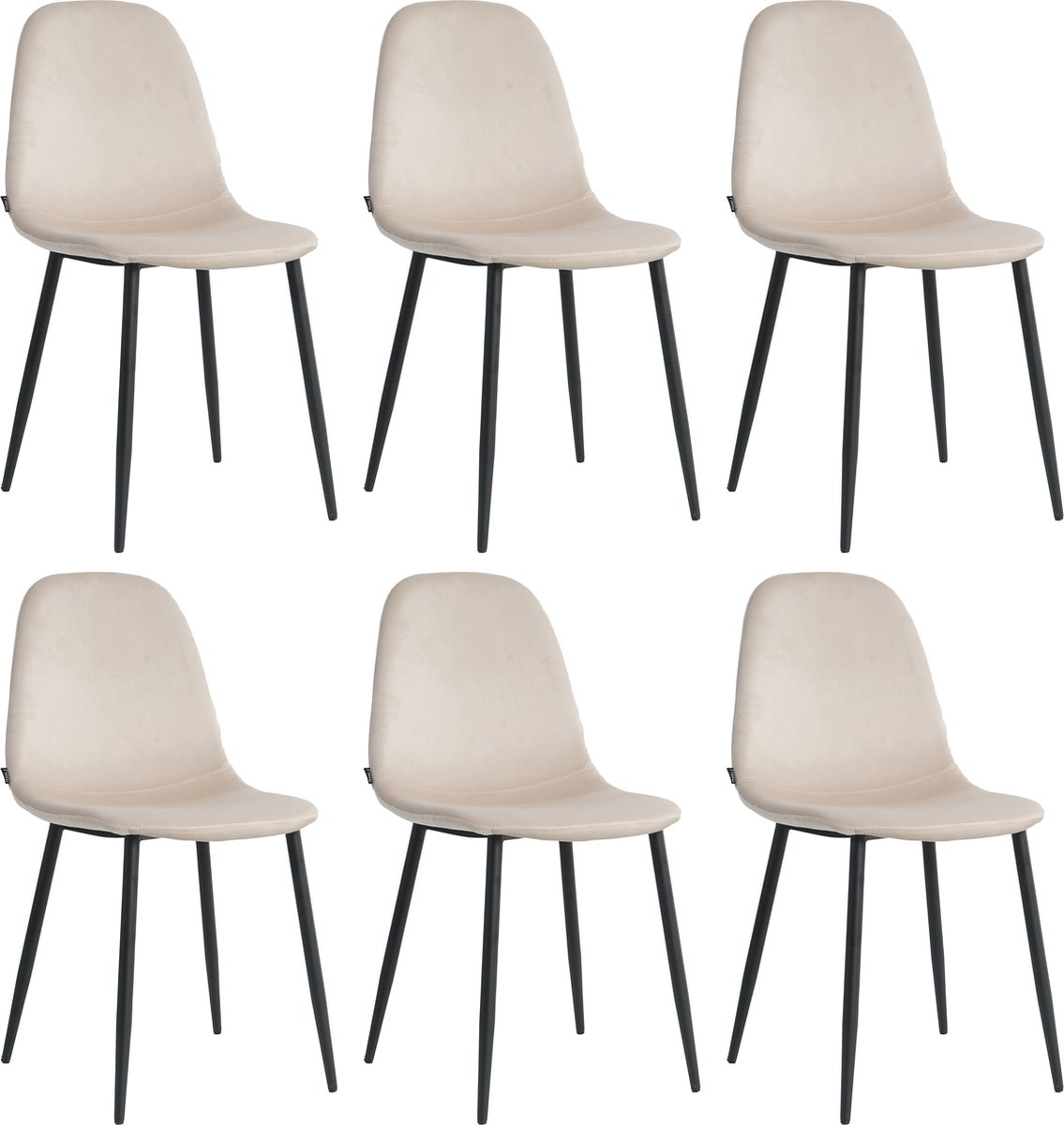Lina Napoli Eetkamerstoelen - Cream - Set van 6 - Fluweel - Velvet