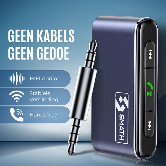Smath Bluetooth Receiver - Ontvanger - BT5.0 - Bluetooth Transmitter Receiver - Handsfree Bellen Auto - 3.5mm AUX van Smath — afbeelding 4