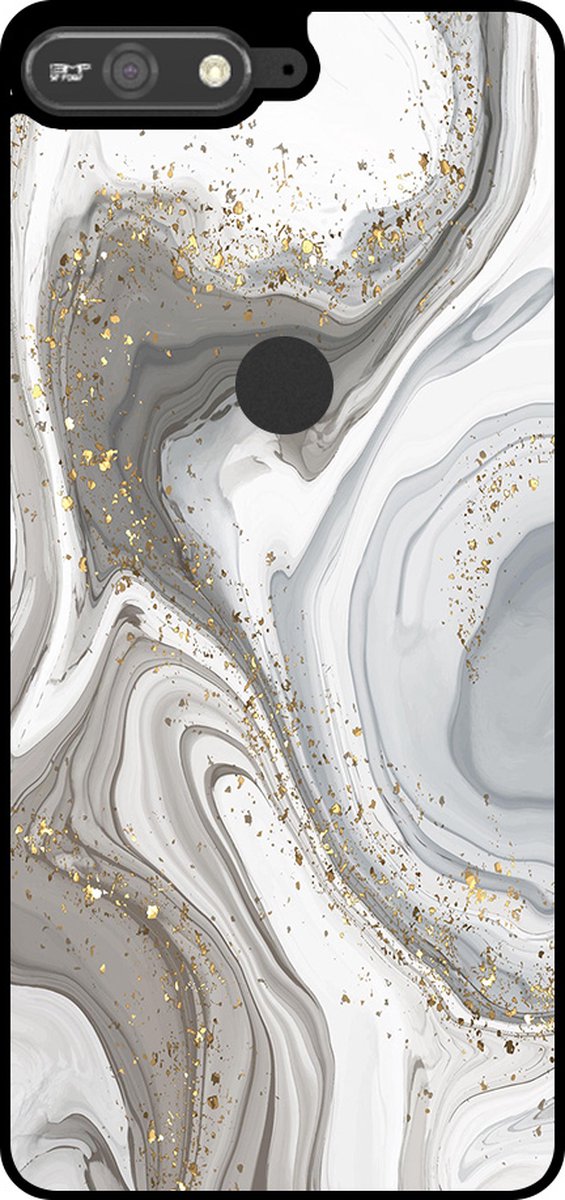 Smartphonica Telefoonhoesje Geschikt voor Huawei Y6 Prime (2018) met marmer opdruk - TPU backcover case marble design - Zilver geschikt voor Huawei Y6 (2018)