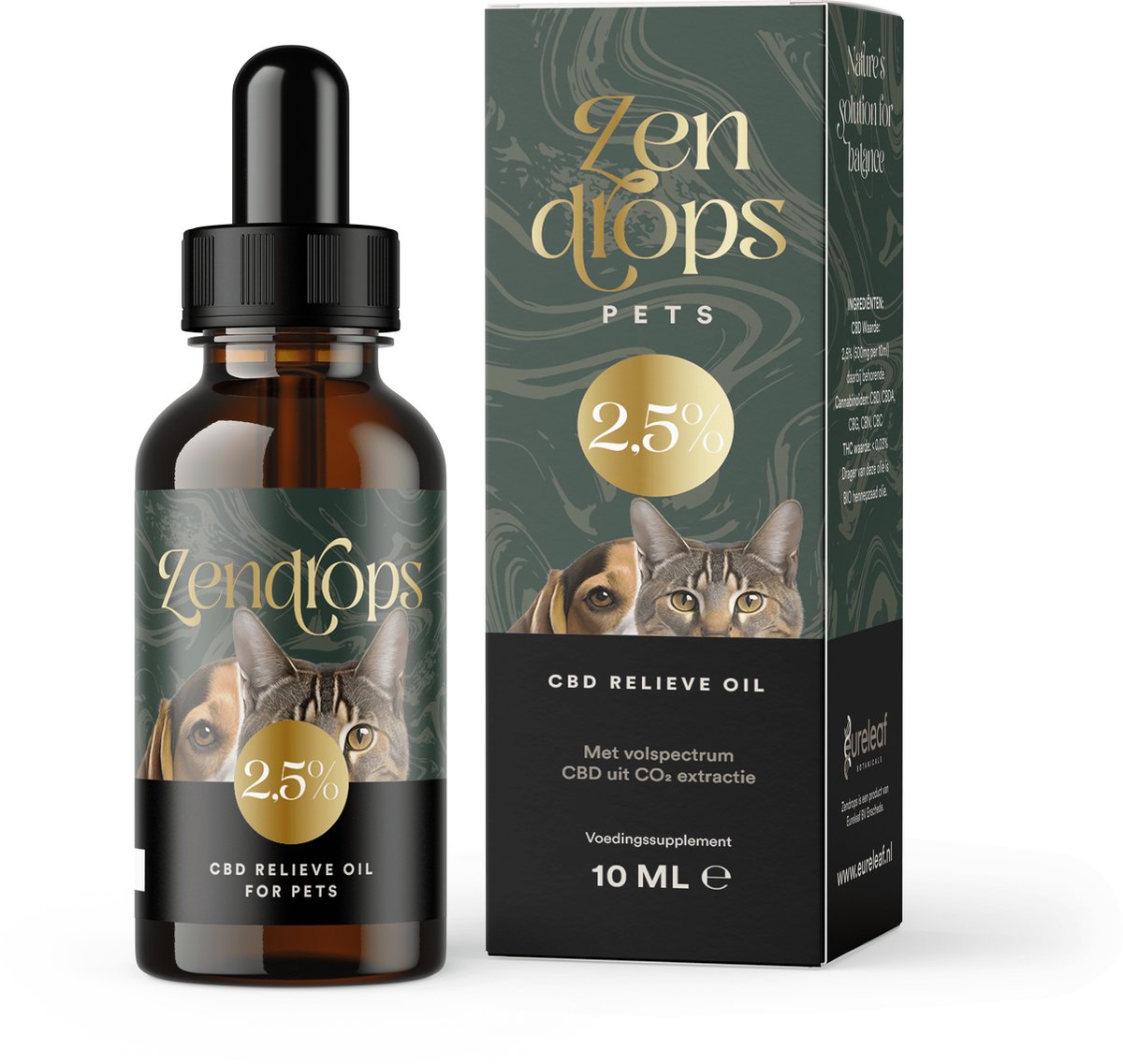 Goedkoopste Eureleaf Zendrops dieren CBD olie 2,5 - voor katten en honden - 10ml natuurlijke hennepolie, vol spectrum CBD, Europees natuurproduct, Vegan olie, Cannabidiol