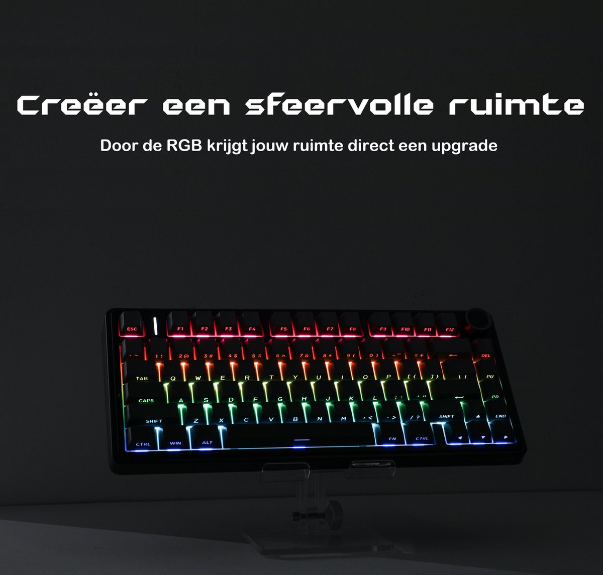 EPOMAKER x AULA F75 - Zwart/Grijs - Mechanisch Draadloos Toetsenbord - RGB - 75% - QWERTY - Gaming Keyboard - Reaper Switch thumbnail 2