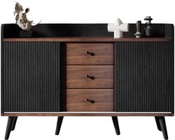Betaalbare Goederen® Dressoir - 3 Laden - Zwart - Dressoir Kasten - Dressoirs - Woonkamer - Met Opbergplanken
