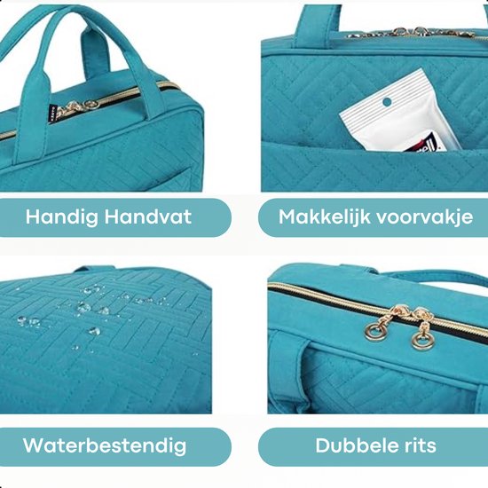 Kioto Trousse de Toilette avec Crochet - Femme et Homme - Trousse de Maquillage - Beauty Case Femme - Trousse de Toilette - Organisateur de Voyage Homme & Femme, Fille et Enfant - Vert Blauw