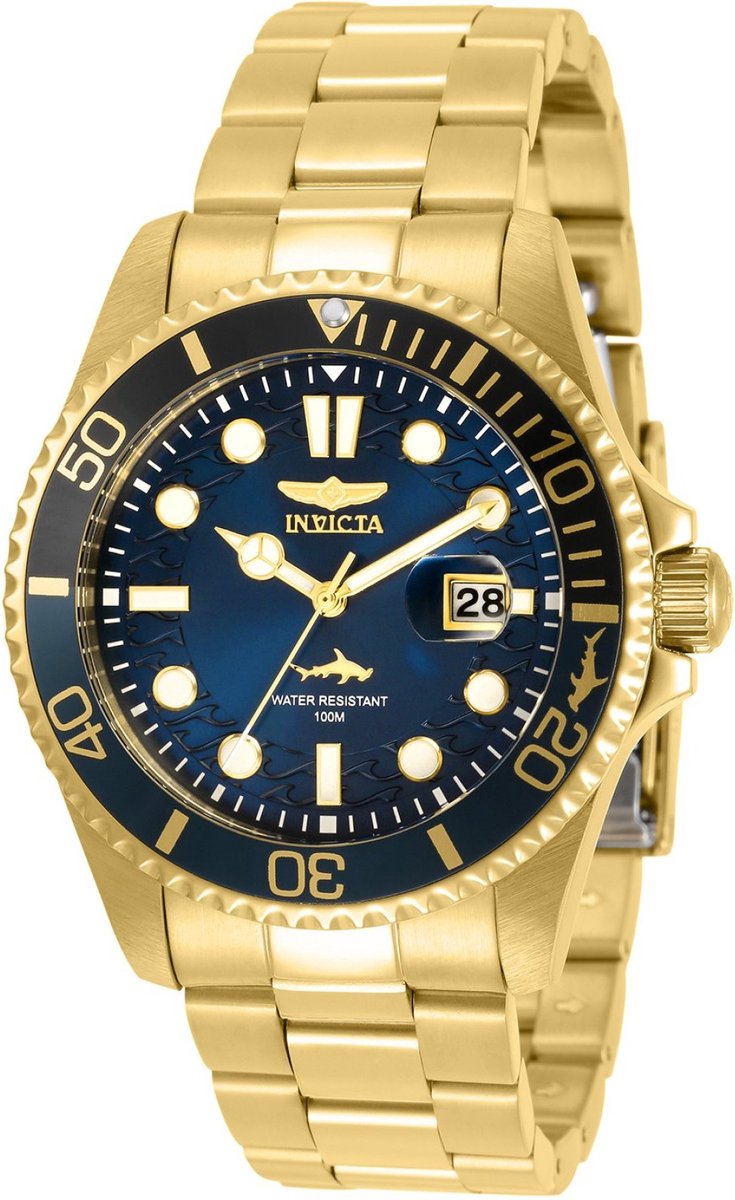 Invicta Pro Diver 30810 Heren Horloge - Waterdicht - Analoog - Quartz Uurwerk - Roestvrij Staal met blauwe Wijzerplaat - 43mm