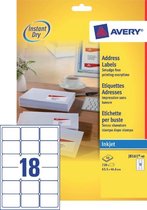 Huismerk Avery J8161-40 Inkjetprinter Etiket 63.5x46.6mm Wit