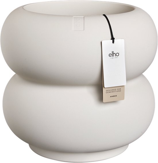 Elho Amber Roll Low 43 - Pot de Fleur - Interieur & Extérieur - Plastique 100% Recyclé - Ø 43 x H 40 cm - Blanc lin