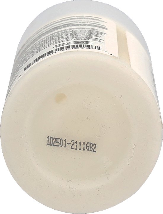De onderkant van een witte OLAPLEX Nr. 8 fles met tekst en een barcode.