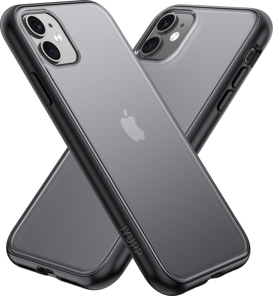 IYUPP Hoesje Geschikt voor iPhone 11 Hoesje - Shockproof Back Cover - Mat Zwart Transparant