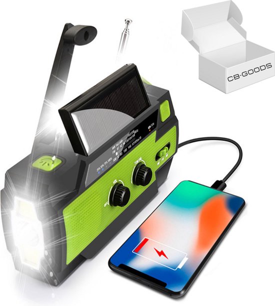 Cb-Goods noodradio – opwindbaar – dynamo solar – zaklamp/powerbank – groen