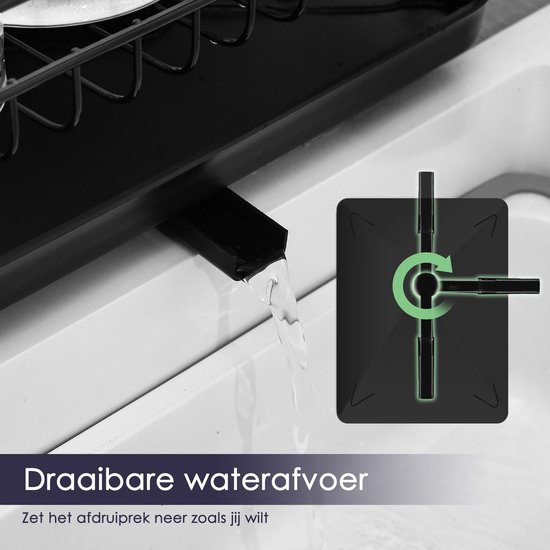 Behave Égouttoir avec égouttoir – Comprend égouttoir – Égouttoir à vaisselle – Avec porte-couverts – Gain de place – Métal – Zwart