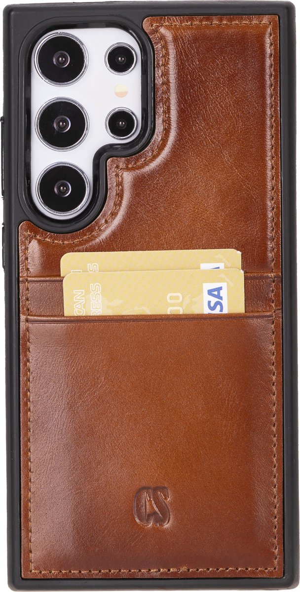 Charmant Style - Telefoonhoesje-Samsung Galaxy S24 Ultra Hoesje Met Pasjeshouder-Burned Cognac-Geschikt voor Samsung S24 Ultra lederen hoesje-RFID Bescherming-Back Cover hoesje