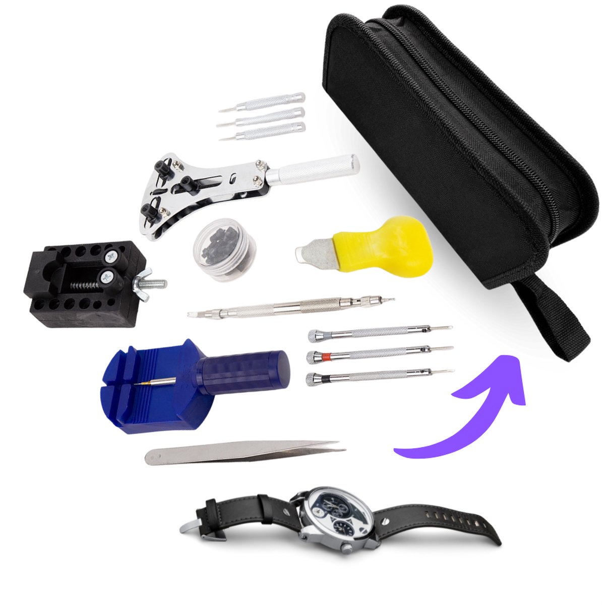 13-Delige Horlogemakersset - Gereedschap Reparatieset voor Horloges, Inclusief Compacte Etui en Precisiegereedschap