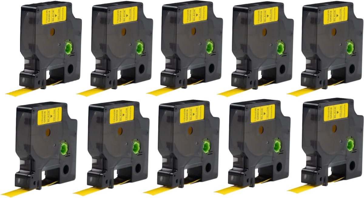 Label Tape Geschikt voor Dymo D1 45018 | 12 mm x 7 m | S0720580 - Zwart op Geel - 10 stuks - Geschikt voor: 100 100PLUS 120P 150 160 200 210D 220P 260P 280 300 350 350D 360D 400 400 Duo 420P 450 450D 450 Duo 500TS PnP Wireless PnP MobileLabeler PC