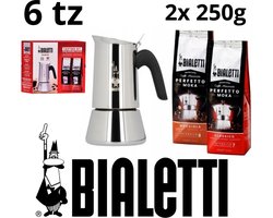 Bialetti Venus 6tz koffiezetapparaat set + Nocciola koffie 250g + Classico koffie 250g, Percolator, Italië, voordeelpack, kerstpakket, ideal kerst cadeau, koffieliefhebbers, uniek gift
