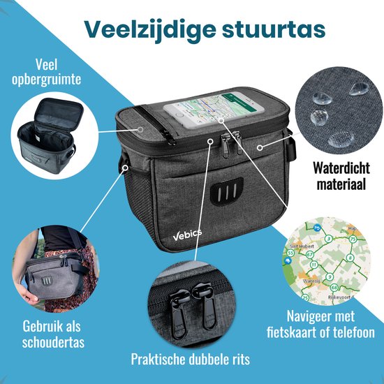 Vebics® Stuurtas Fiets Waterbestendig - Afneembaar - Racefiets - E-bike - Elektrische fiets van Vebics — afbeelding 2