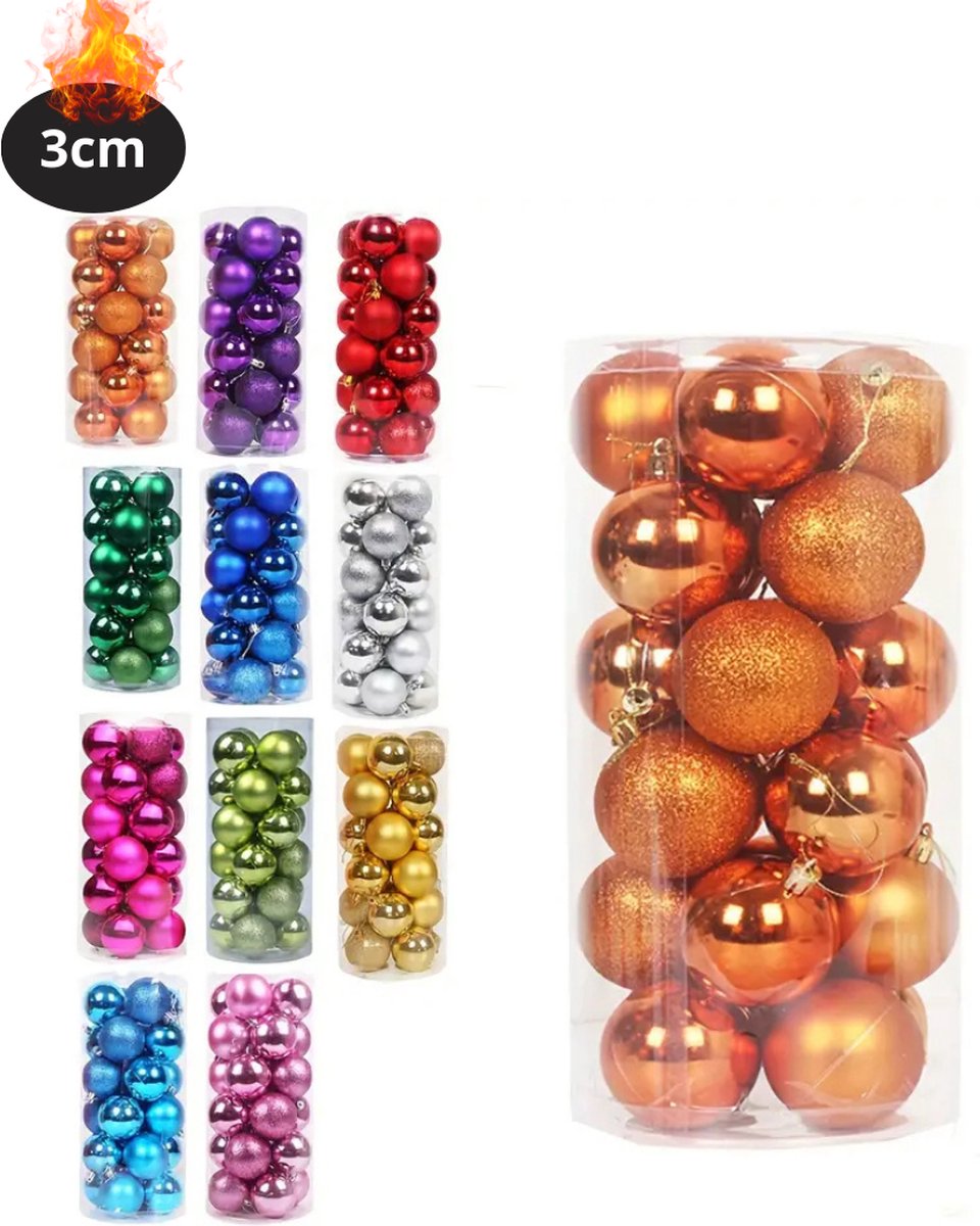 Bovista Kerstballen - Kerstversiering - Plastic - Oranje - 3 cm - 24 stuks