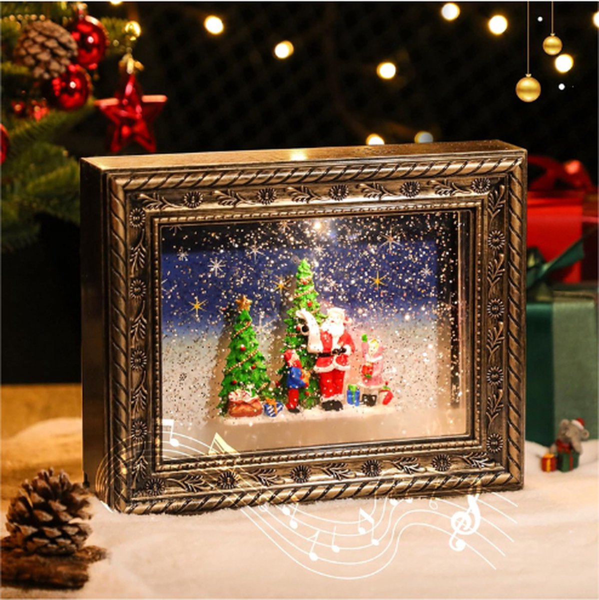 Kerst Lantaarn Sneeuwbol Met Muziek En Licht - Fotolijst Vintage Kerst Water Glittering Sneeuwen Wereldbol Nacht Licht - USB En Batterij Geactiveerd Sneeuwbol Decoratie Kerstcadeau