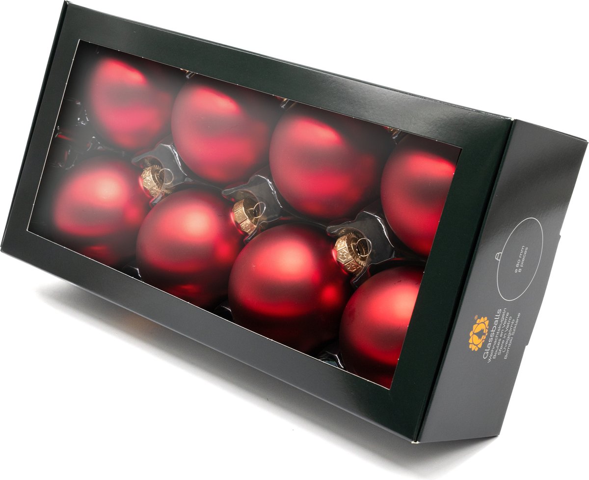 Muntel® Kerstballen - Glas - 8 Stuks - Mat - Rood - 80 mm