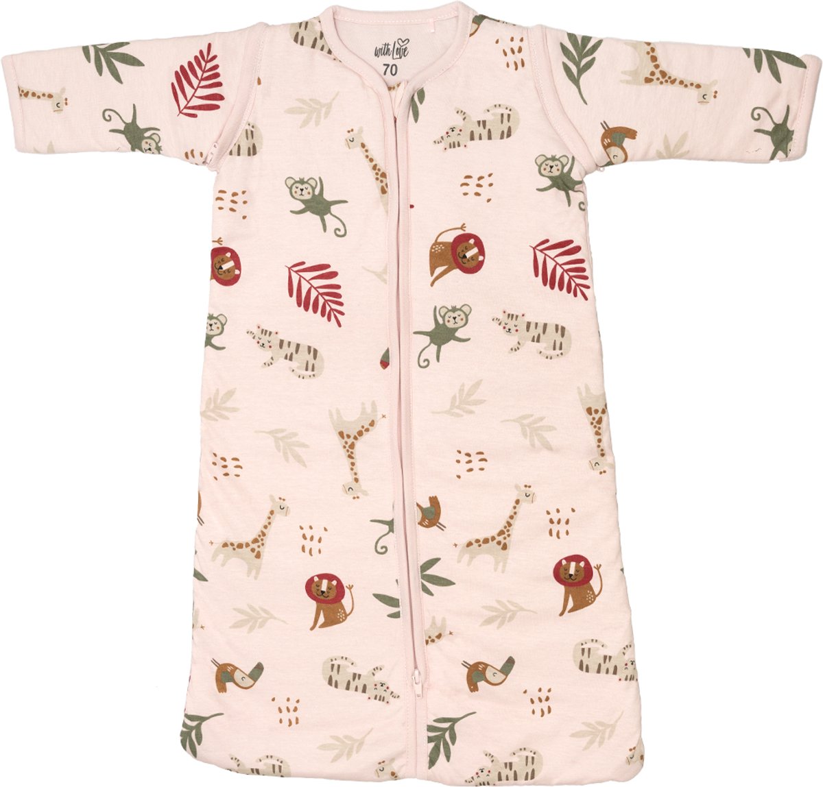 With Love Animals Jersey Winter Slaapzak - Met Afritsbare Mouw - Roze - 110 cm