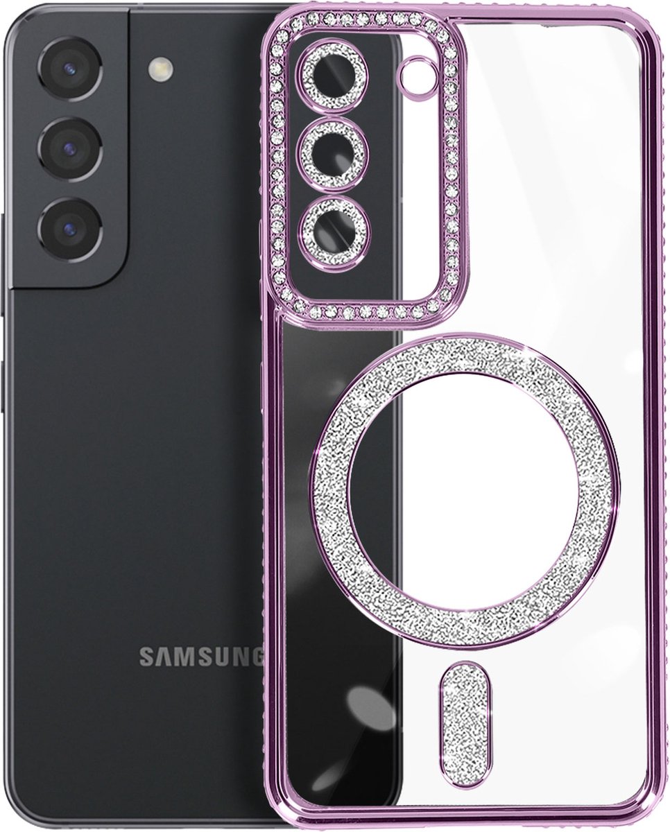Avizar Diamond hoesje Geschikt voor Samsung Galaxy S22 MagSafe overzicht Strass, Paars