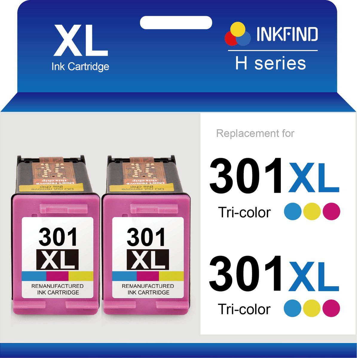 INKFIND 301XL Inktcartridge compatibel met HP301 HP301XL HP 301 HP 301XL CH564EE Hoge Capaciteit - 2-pack Kleur D8J46AE