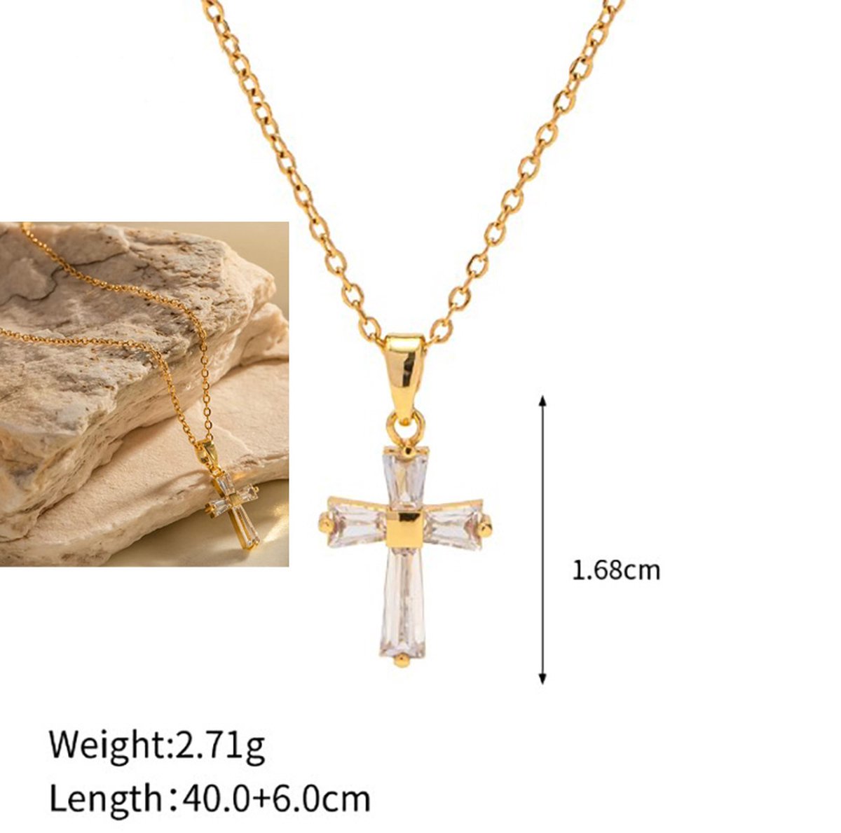 Actie4you® - Zirkonia Kruis Ketting – Kruis Ketting – Tijdloos en Betekenisvol – Kruis Hanger - Goud