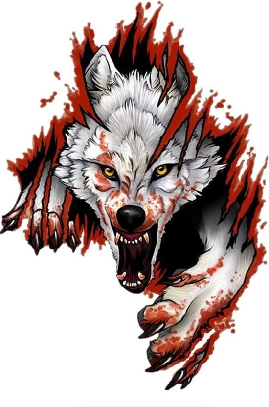 Autocollants - 1 pièce - Autocollant droit - autocollant voiture - Blood Wolf - PVC - couleur - 25 x 18 CM - Auto-adhésif - Imperméable - 3D personnalisé - pour ordinateur portable, voiture, mur, toilettes, etc.