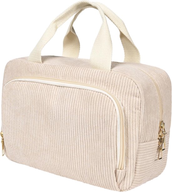 Kleine make-uptas, make-uptas voor dames, mini-cosmeticatas, corduroy, draagbare reis-toilettas voor toiletartikelen met ritssluiting, organizer, verjaardag (beige), roze, Small, make-up tas klein