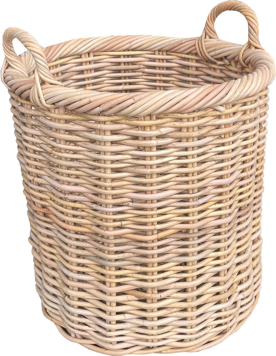 Hoge Ronde Mand Naturel - D52xH51 cm - Rotan Plantenmand - Houtmand