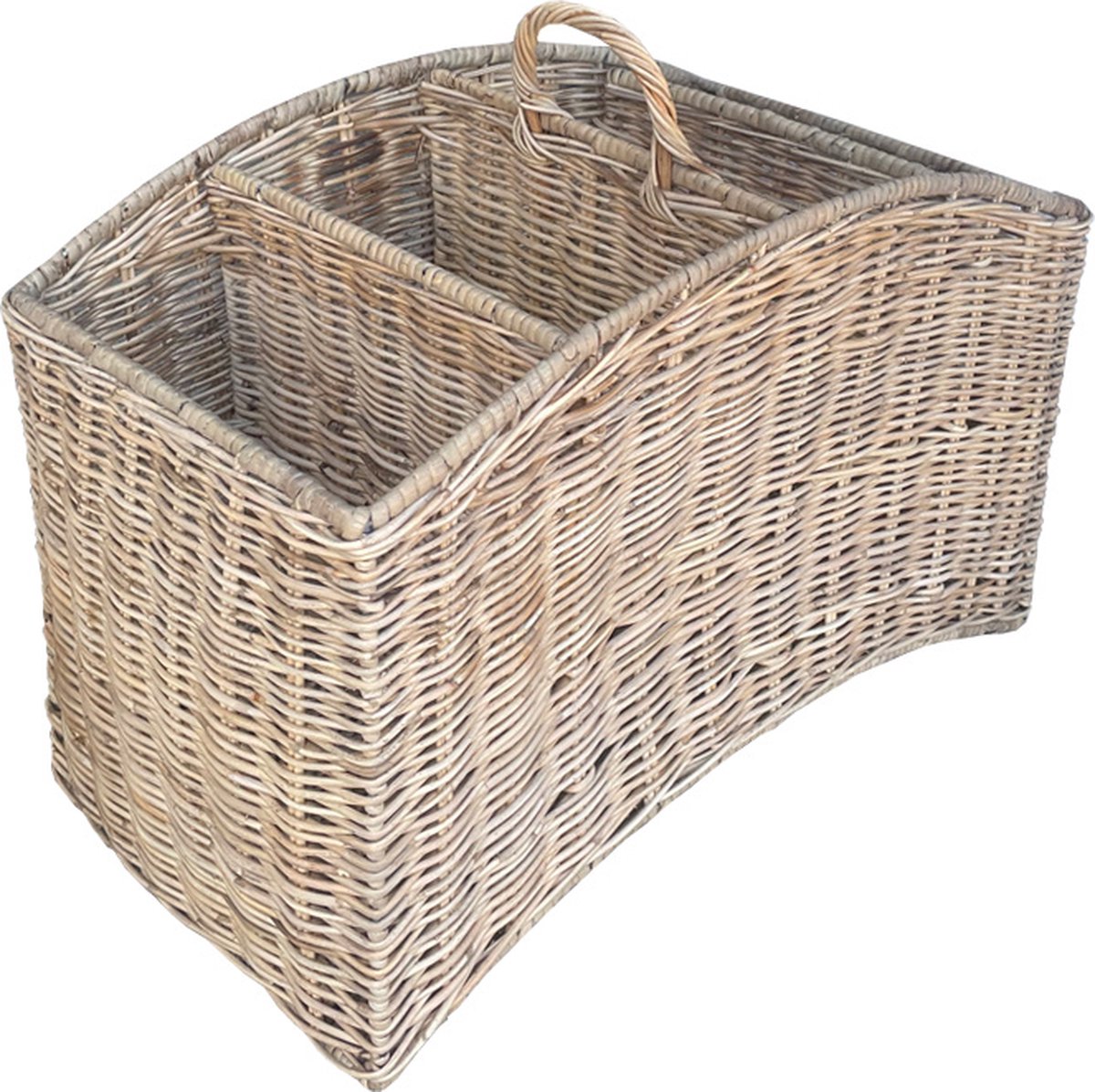 Rieten Lectuurmand - vier vakken - 46x26xH31 cm - Rotan lectuurbak - Tijdschrifthouder