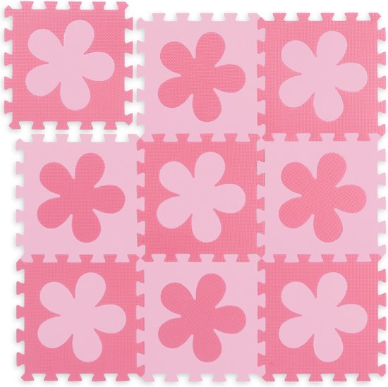 Relaxdays 25-delige speelmat met rand - puzzelmat kinderkamer - speeltegels - vloerpuzzel - roze