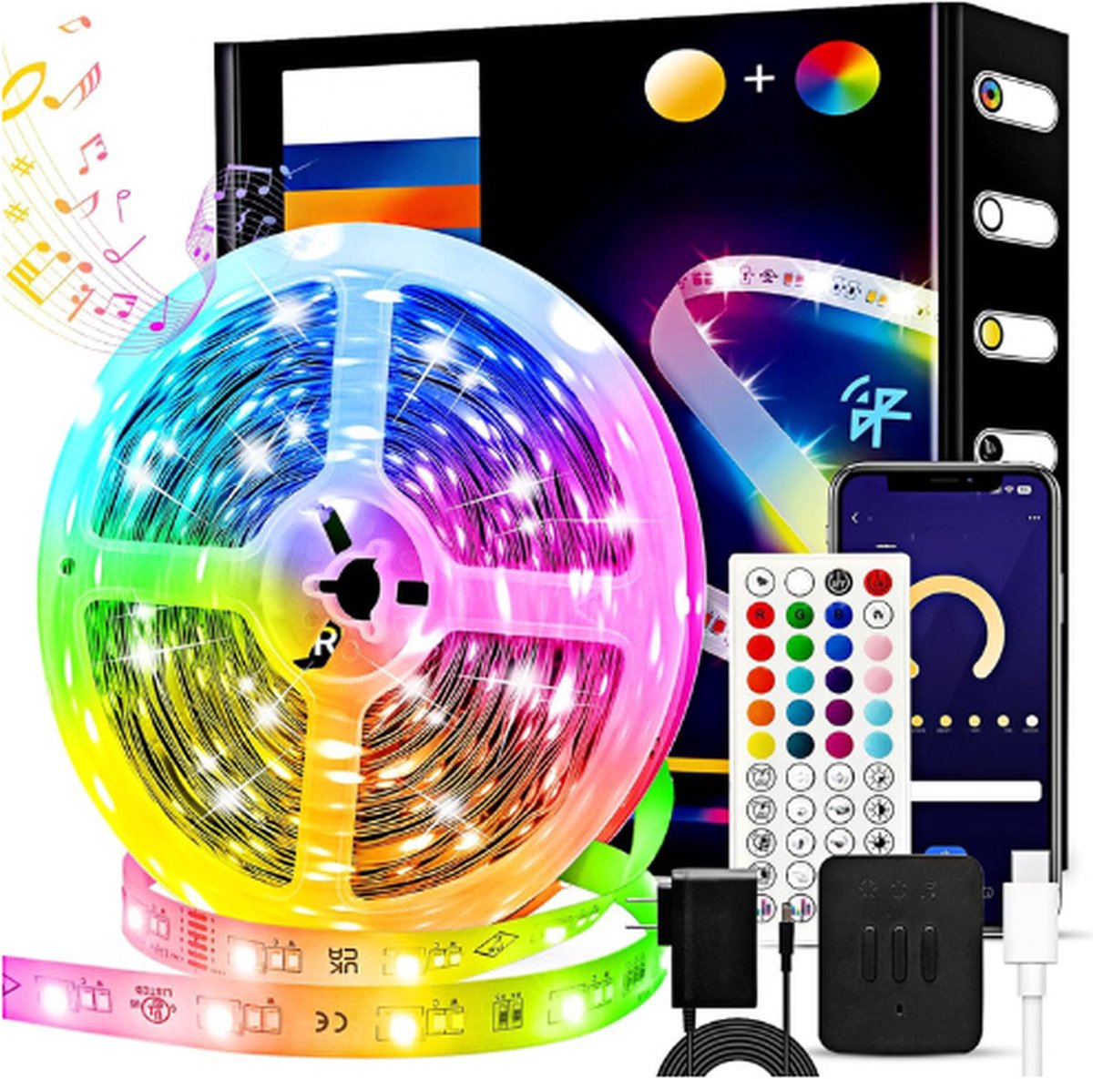 Lightstrip Wit & Col. Amb. Lightstrip USB Plus 5m Basis RGBCCT 16 Miljoen Kleuren 5050 LED Strip Kleurverandering - Bestuurbaar Via App - Zelfklevend - Dimbaar Muzieksync