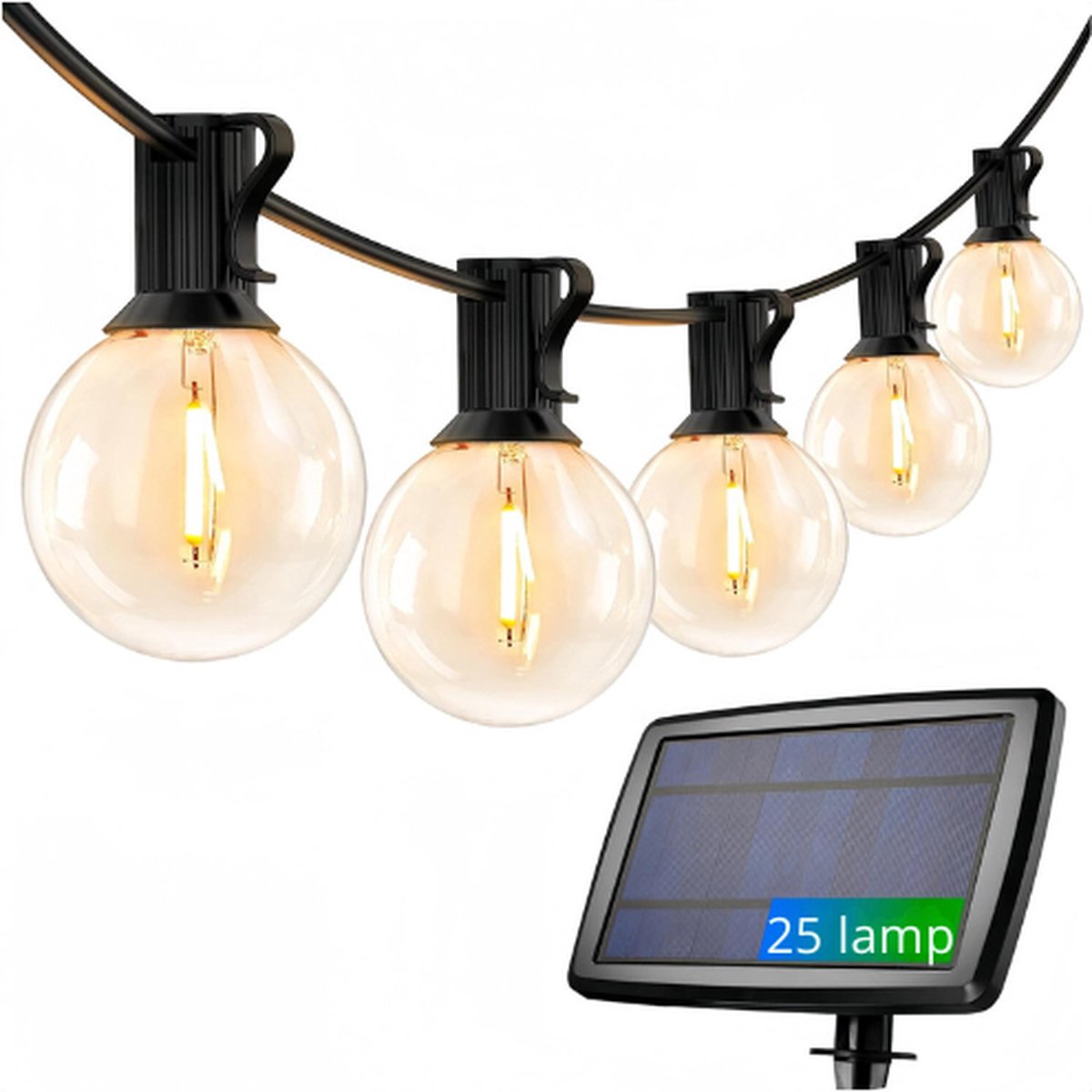 Led Lichtketting Buiten Op Zonne-Energie - 7,62m G40 25 Gloeilampen - Waterdicht Lichtsnoer Met 4 Modi - Warmwit - Lichtketen Met Lichtsensorverlichting - Decoratieve Feestlichtketting Voor Tuin, Terras