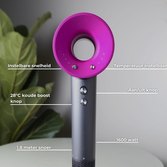 NOVIFY® Fohn - Fohnborstel - Haardroger met 5 opzetstukken - Fohn met Diffuser - 1500W - Antraciet - 2026