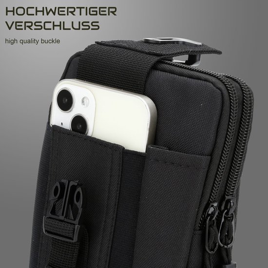 Étui pour OnePlus 5, noir uni, style tactique, avec pochette MOLLE EDC compatible, pochette bandoulière et étui ceinture militaire.
