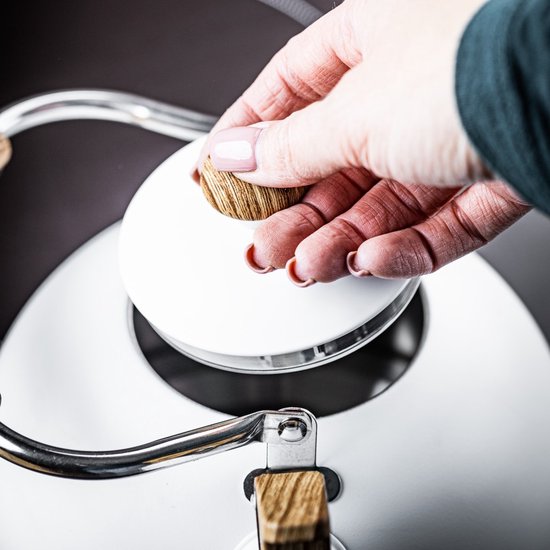 Kinghoff 1860 - Bouilloire sifflante avec flûte - 2,5 litres - Acier inoxydable - Wit avec manche en bois