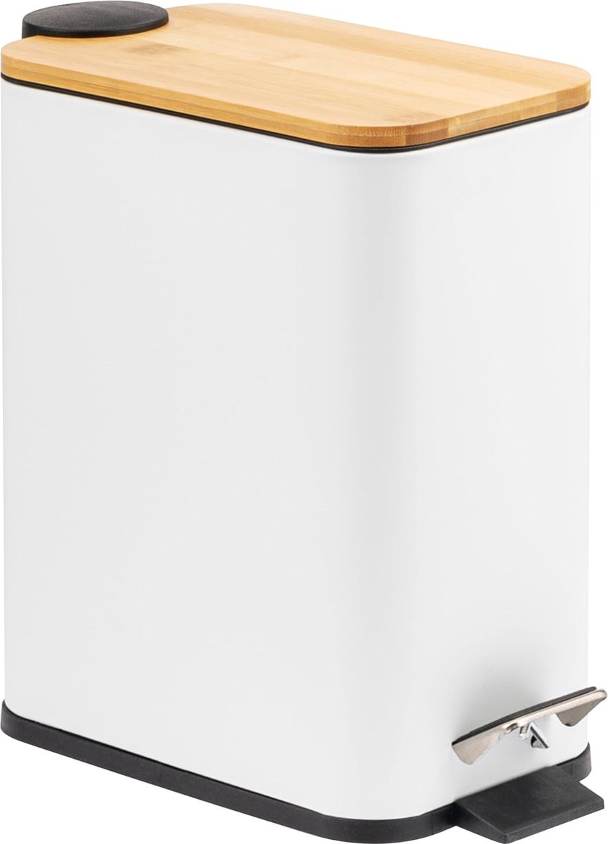 Goedkoopste Afvalemmer met bamboedeksel, badafvalemmer met soft-close 5 l (wit
