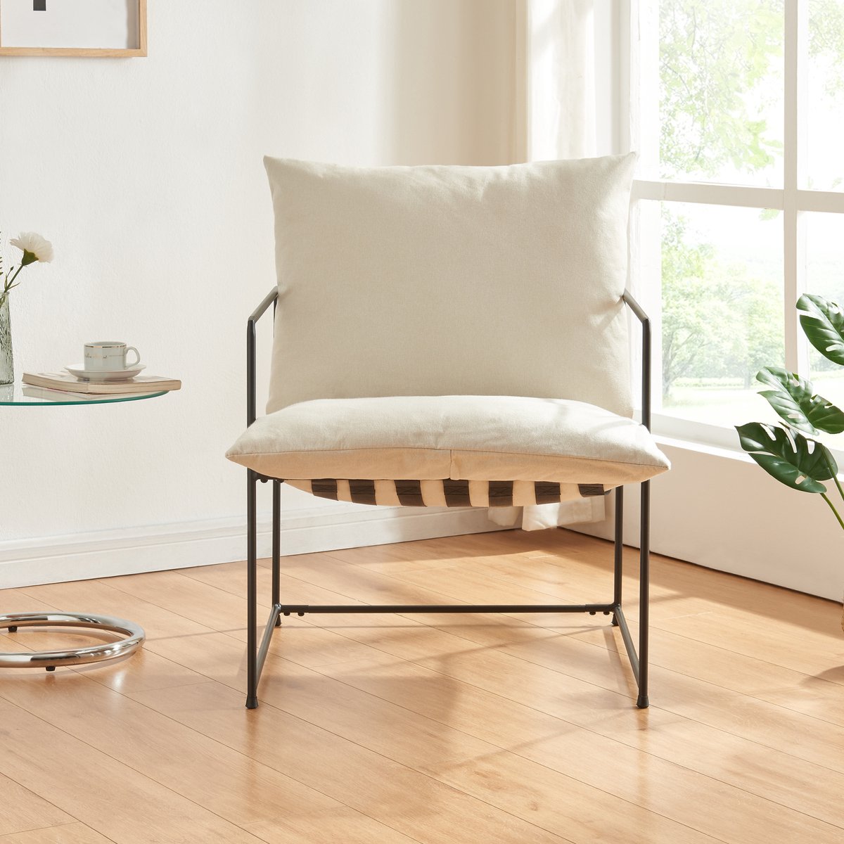 Fauteuil Utsjoki 90x61x70 cm zwart en beige [en.casa]