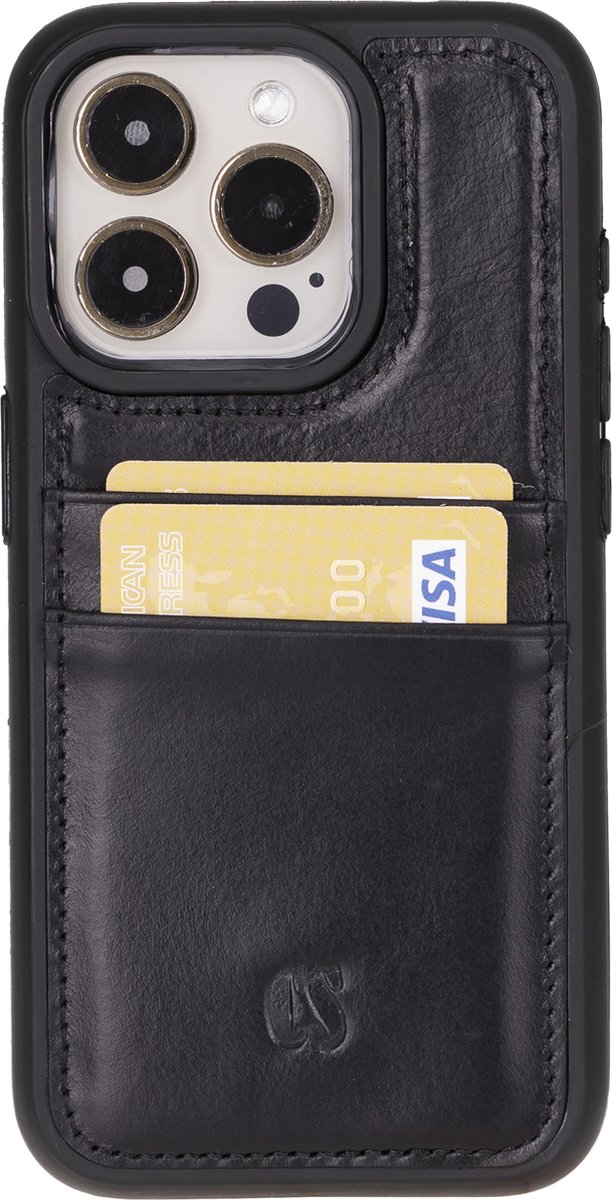 Charmant Style - Telefoonhoesje-iPhone 15 Pro Hoesje Met Pasjeshouder-Zwart-Geschikt voor iPhone 15 Pro lederen hoesje-RFID Bescherming-Back Cover hoesje