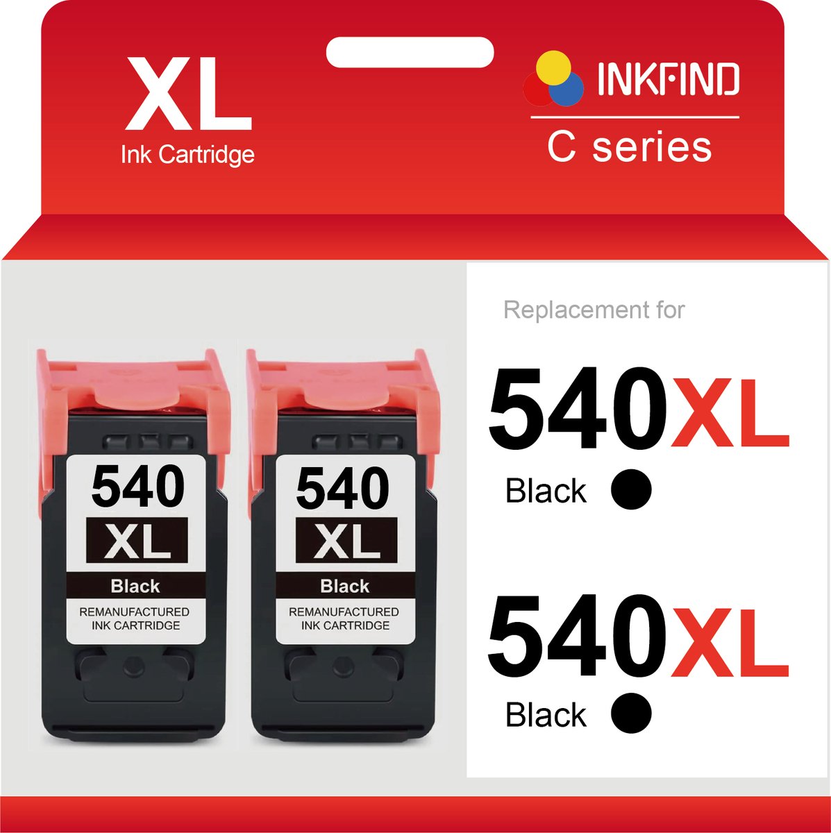 INKFIND 540XL Inktcartridge compatibel met Canon540 Canon 540 Canon PG-540 PG-540L PG-540XL Hoge Capaciteit / 2-pack Zwart