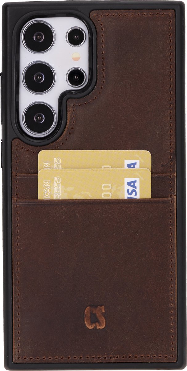 Charmant Style - Telefoonhoesje-Samsung Galaxy S24 Ultra Hoesje Met Pasjeshouder-Antic Coffee-Geschikt voor Samsung S24 Ultra lederen hoesje-RFID Bescherming-Back Cover hoesje