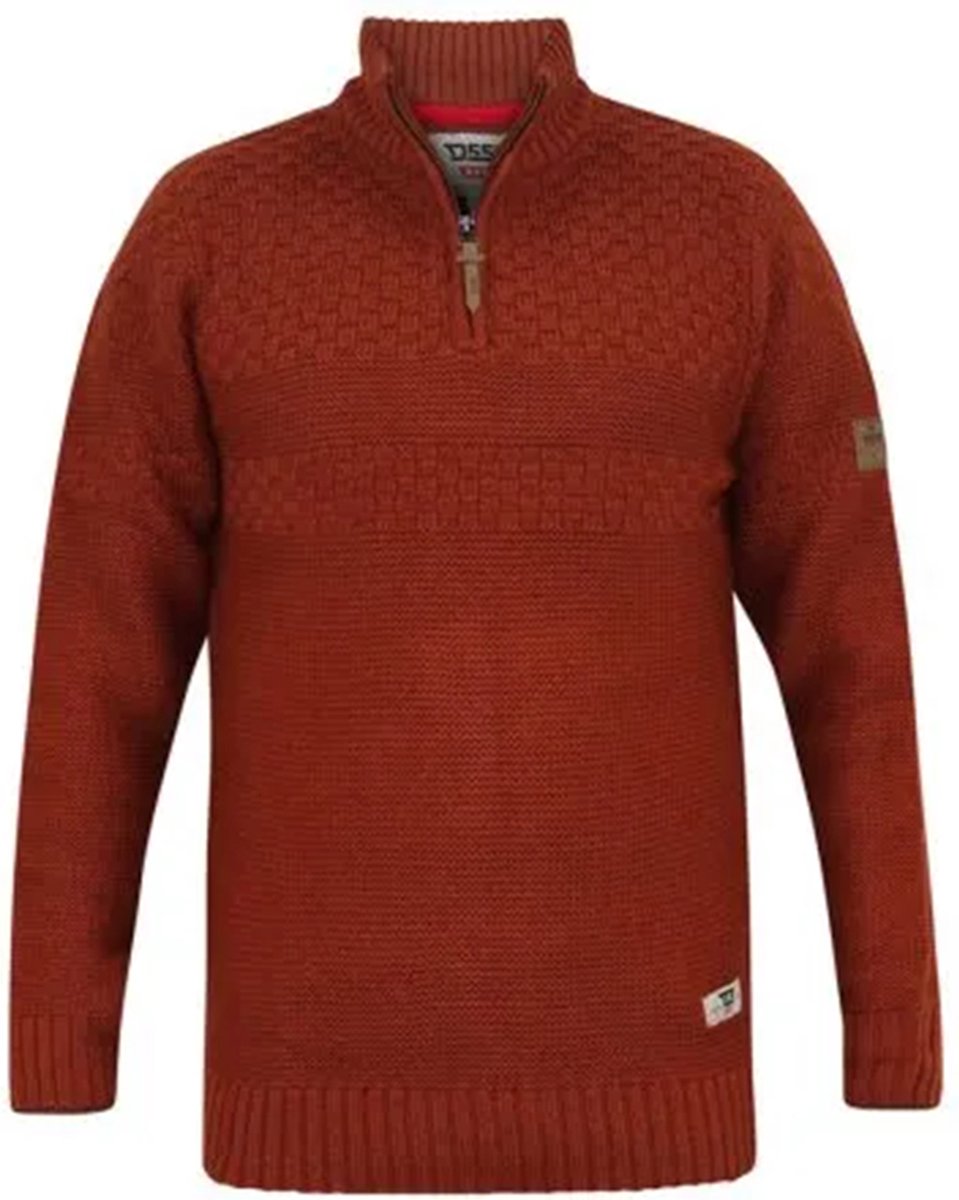 Duke 555 Kelton 1/4 Zip Neck Jacquard gebreide trui Oranje/bruin Maat 5XL Big Men Size