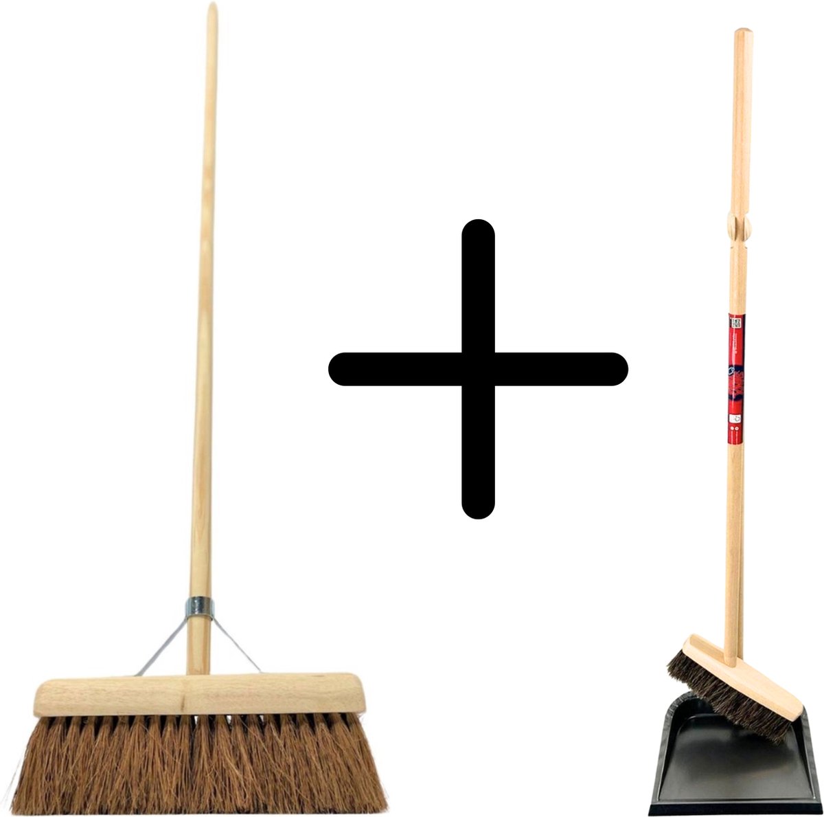 Goedkoopste Synx Tools Coco bezem 30cm en Stoffer en blik met lange steel 97 cm - Paardenhaar / zaalveger - Classic - Hout/Metaal