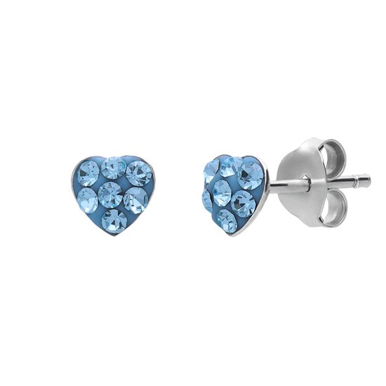 Lucardi Kinder Silver Clous d'oreilles pour enfants coeur cristal bleu - Boucles d'oreilles - Argent 925 - Couleur argent