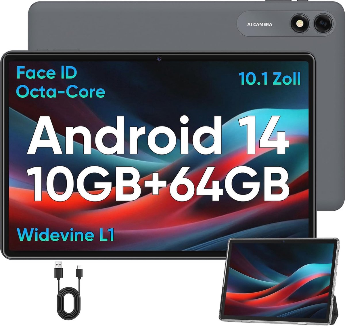 10 Inch Android Tablet met 10 GB RAM en 64 GB Opslag - Uitbreidbaar tot 1 TB, Octa-Core Processor en 6000 mAh Batterij