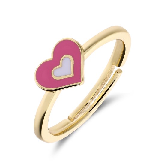 Lucardi Bague Kinder en argent plaqué or émail rose - Ring - Argent 925 - Couleur or - 13 / 41 mm