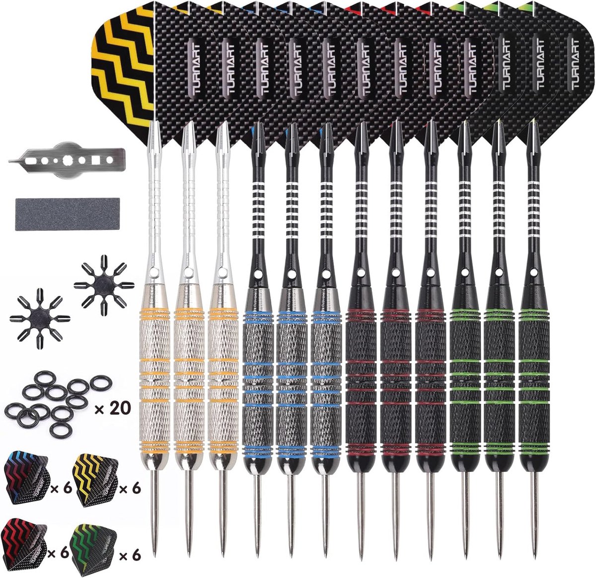 Professionele stalen dartpijlen set met 12 stuks, 24 gram en accessoires